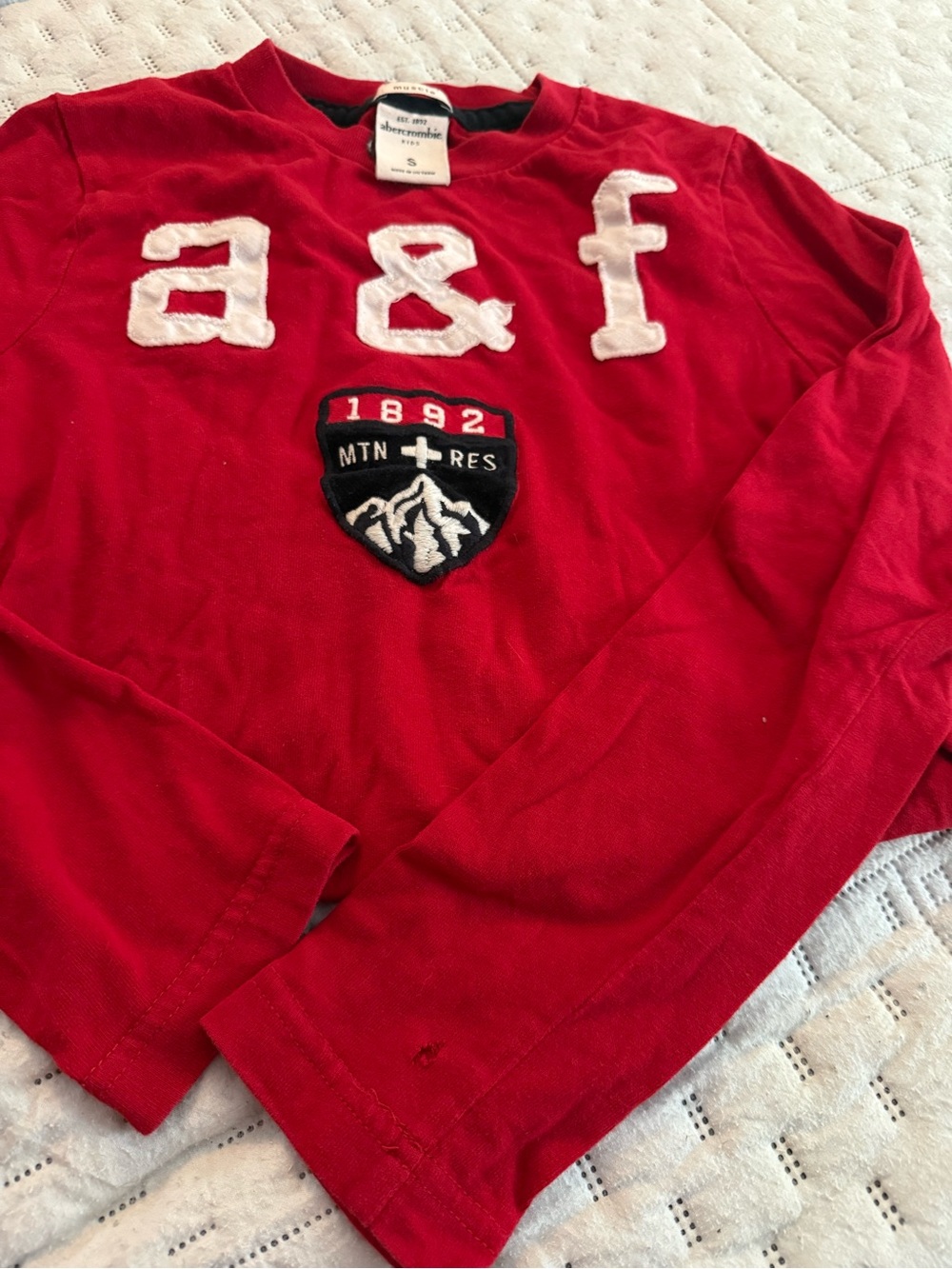 abercrombie kids Red Long Sleeve Tee with White Appliqué
